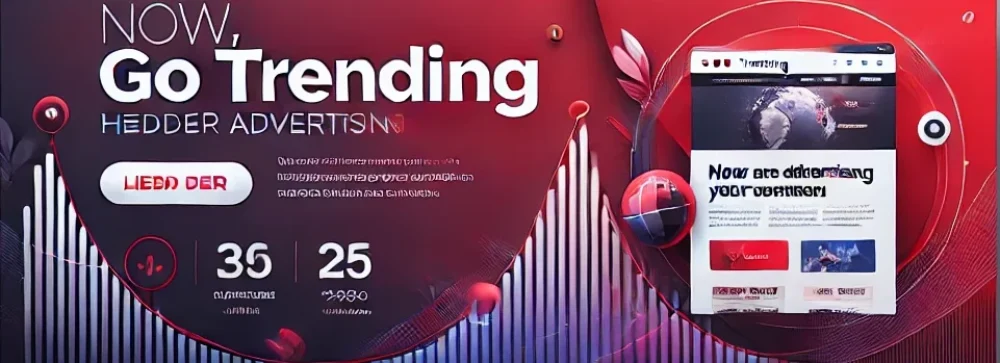 A sleek red and purple advertising banner designed for the header of "Now, Go Trending