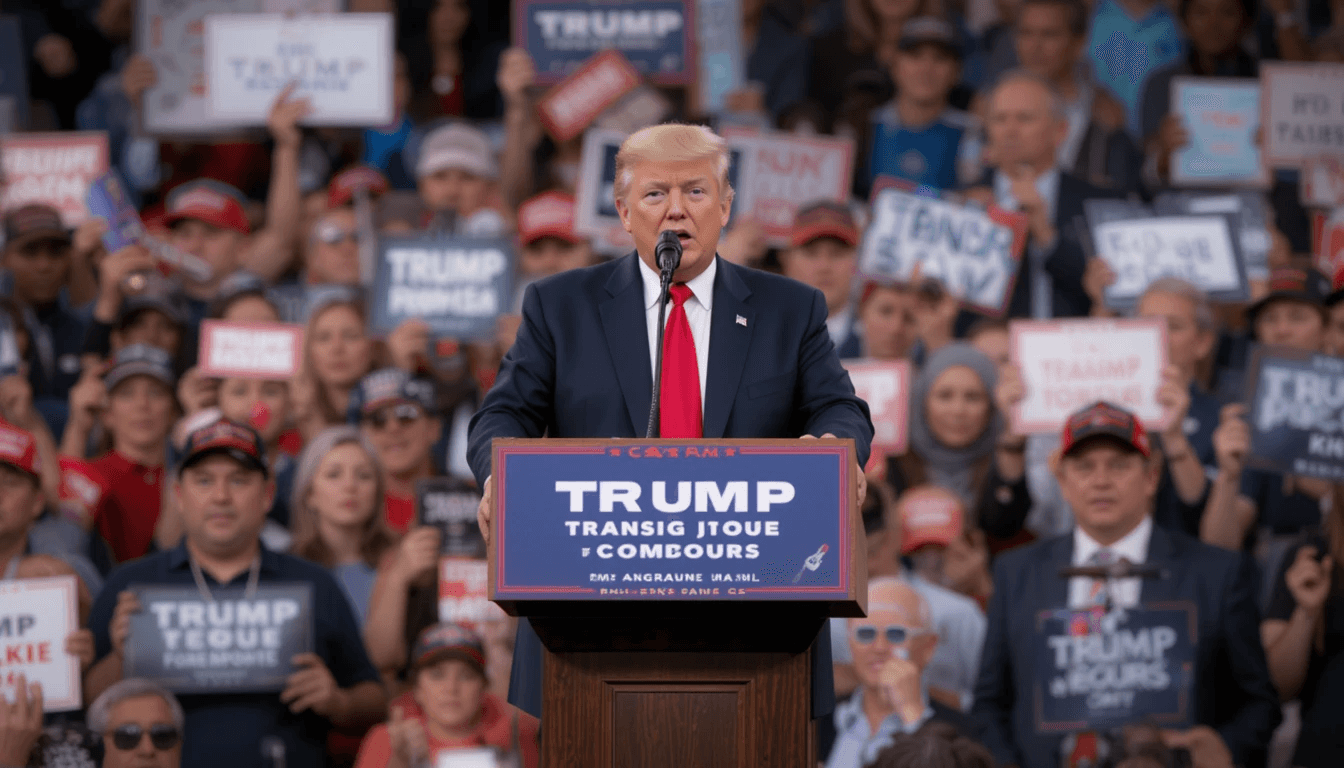 Donald trump speaking at a rally in des moines, iowa"