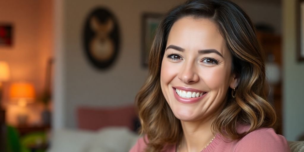 Michelle Smallmon smiling in a cozy home environment.Michelle Smallmon,Michelle Smallmon Spouse 